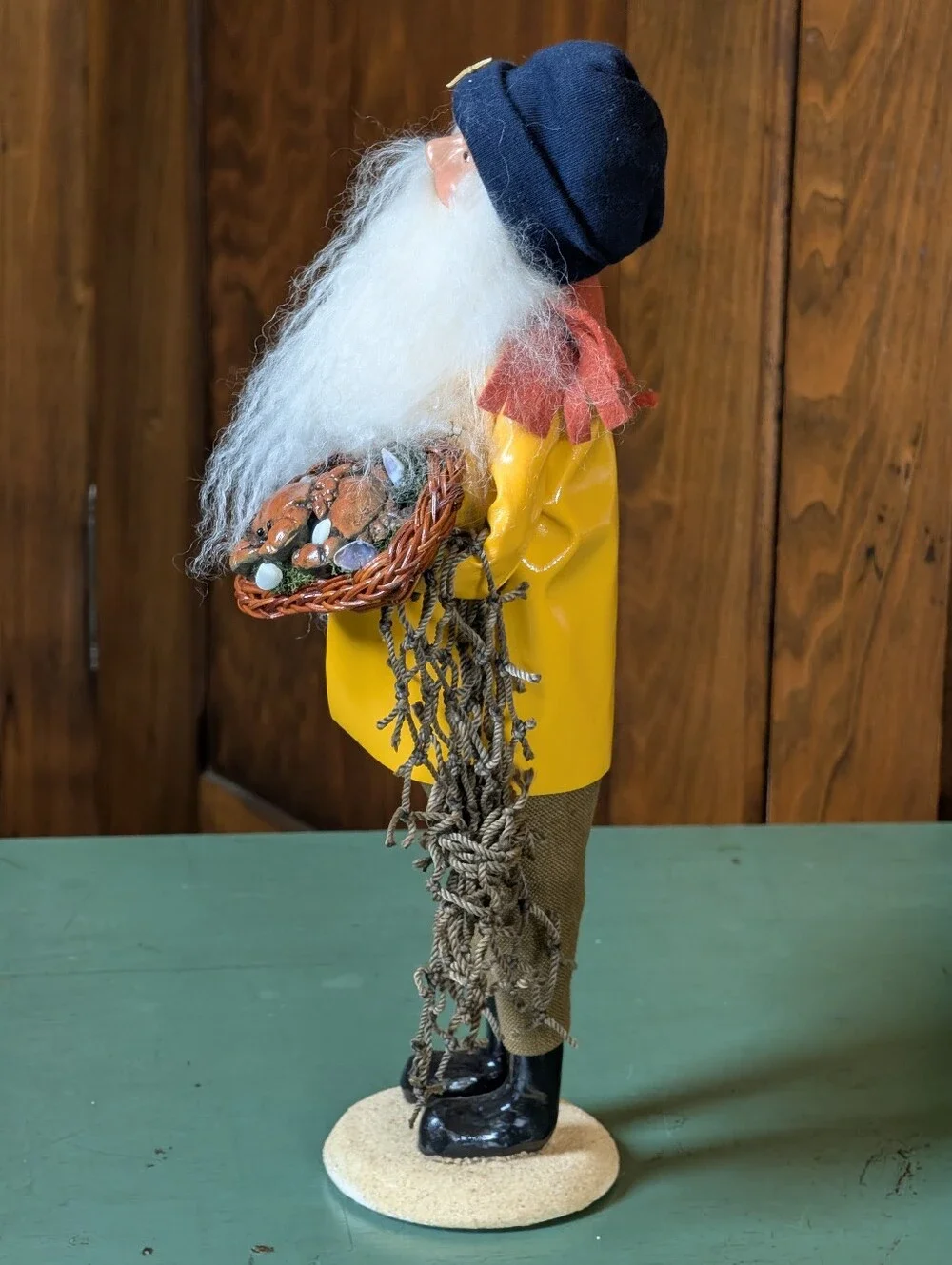 Byers' Choice Nautical Santa Yellow Slicker Crab Basket Signed Fisherman